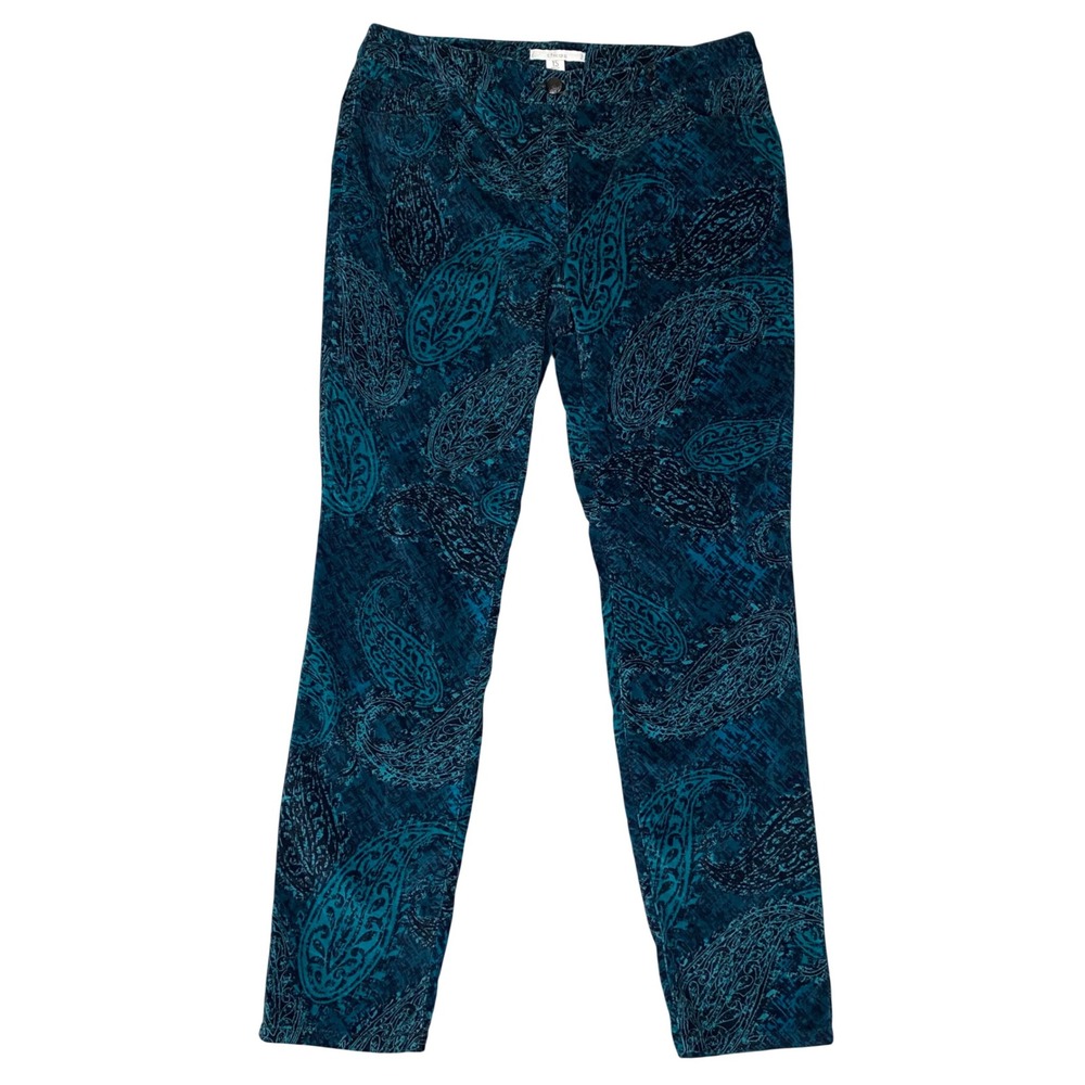 Chicos Blue Paisley Smooth Corduroy Straight Leg Pant Womens 10 Chicos 1.5